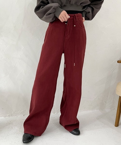 Rejoule(リジュール)の「ストリング付きハイウエストデニムストレートパンツ(デニムパンツ・レディース・ボルドー/ライトブルー/ダークブルー・M/S)」の3枚目の写真