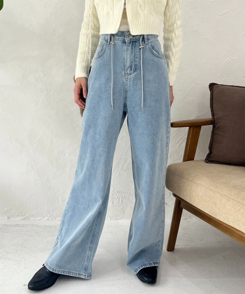 Rejoule(リジュール)の「ストリング付きハイウエストデニムストレートパンツ(デニムパンツ・レディース・ボルドー/ライトブルー/ダークブルー・M/S)」の21枚目の写真