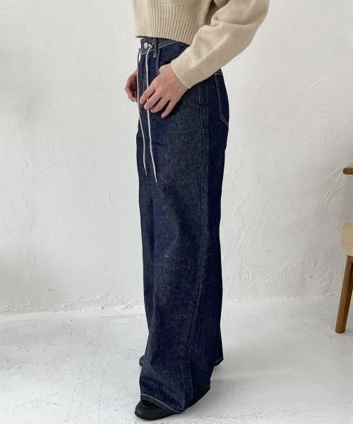 Rejoule(リジュール)の「ストリング付きハイウエストデニムストレートパンツ(デニムパンツ・レディース・ボルドー/ライトブルー/ダークブルー・M/S)」の6枚目の写真