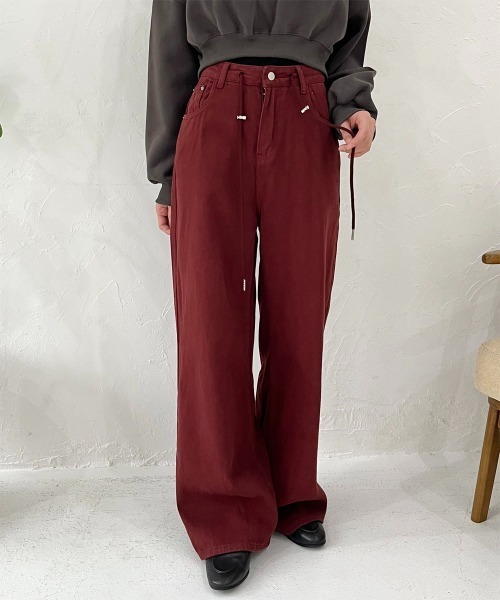 Rejoule(リジュール)の「ストリング付きハイウエストデニムストレートパンツ(デニムパンツ・レディース・ボルドー/ライトブルー/ダークブルー・M/S)」の8枚目の写真