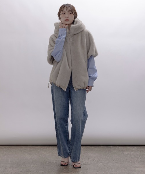 最終価格！エイミーロウ ミンクライク　フーディドロスト ミドルコート　新品未使用 eimeelaw ミンクライクファーフーディドロストミドルコート