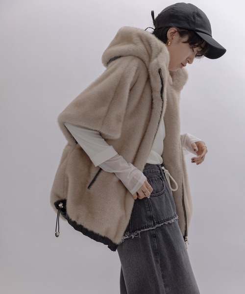 Eimee Law ミンクファー フーディドロスト ベストコート ミンクファー フーディドロスト ベストコート Eimee Law│Eimee