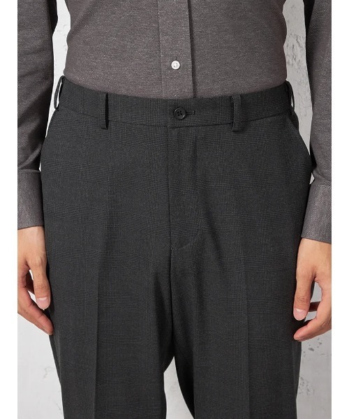 HARUYAMA(ハルヤマ)の「【ストレッチ】パンツ ノータック【セットアップ商品有】ウォッシャブル ウエストゴム仕様 グレンチェック TOKYO RUN 通年(スラックス・メンズ・チャコールグレー・LL/M/L)」の5枚目の写真