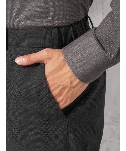 HARUYAMA(ハルヤマ)の「【ストレッチ】パンツ ノータック【セットアップ商品有】ウォッシャブル ウエストゴム仕様 グレンチェック TOKYO RUN 通年(スラックス・メンズ・チャコールグレー・LL/M/L)」の6枚目の写真