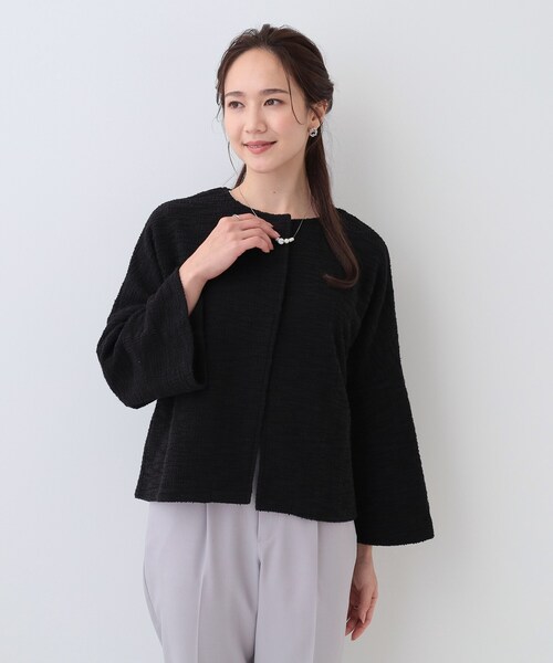 DRESKIP（ドレスキップ）の「袖フレアーカットツイードジャケット（ノーカラージャケット・レディース・ブラック/ホワイト系6・04/03/02/01）」の3枚目の写真