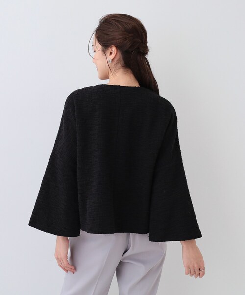 DRESKIP（ドレスキップ）の「袖フレアーカットツイードジャケット（ノーカラージャケット・レディース・ブラック/ホワイト系6・04/03/02/01）」の4枚目の写真