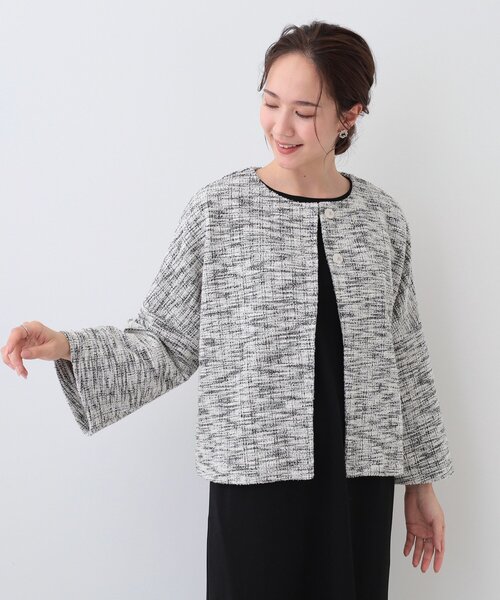 DRESKIP（ドレスキップ）の「袖フレアーカットツイードジャケット（ノーカラージャケット・レディース・ブラック/ホワイト系6・04/03/02/01）」の7枚目の写真