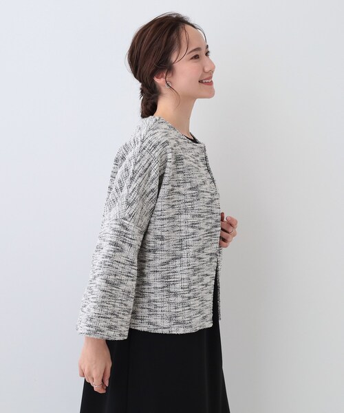 DRESKIP（ドレスキップ）の「袖フレアーカットツイードジャケット（ノーカラージャケット・レディース・ブラック/ホワイト系6・04/03/02/01）」の8枚目の写真
