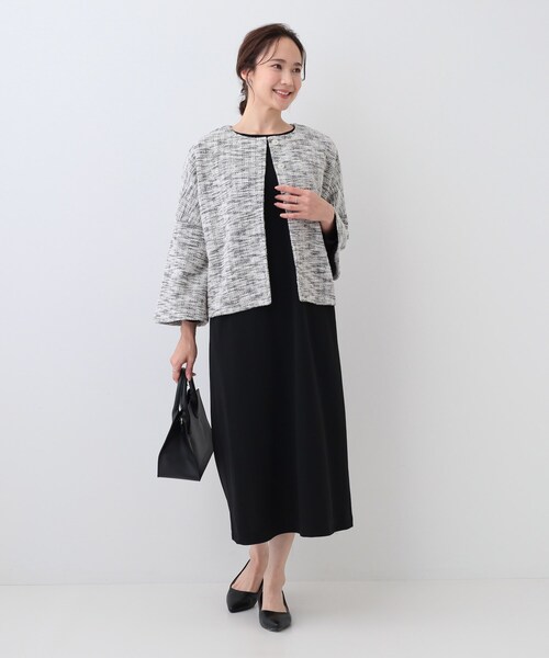 DRESKIP（ドレスキップ）の「袖フレアーカットツイードジャケット（ノーカラージャケット・レディース・ブラック/ホワイト系6・04/03/02/01）」の9枚目の写真