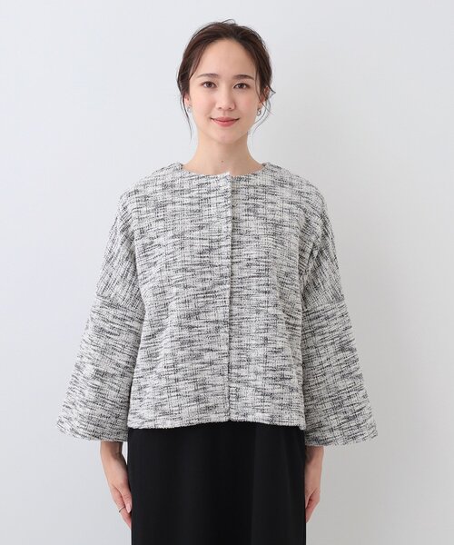 DRESKIP（ドレスキップ）の「袖フレアーカットツイードジャケット（ノーカラージャケット・レディース・ブラック/ホワイト系6・04/03/02/01）」の11枚目の写真