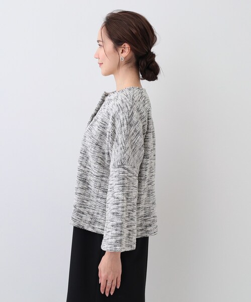 DRESKIP（ドレスキップ）の「袖フレアーカットツイードジャケット（ノーカラージャケット・レディース・ブラック/ホワイト系6・04/03/02/01）」の12枚目の写真