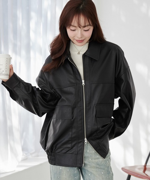 セール】WEGO/ヴィンテージライクPUフライトジャケット（ブルゾン