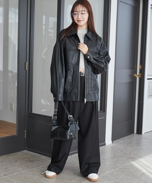 WEGO（ウィゴー）の「WEGO/ヴィンテージライクPUフライトジャケット（ブルゾン・レディース・ブラック/ダークブラウン・MEDIUM/SMALL）」の5枚目の写真