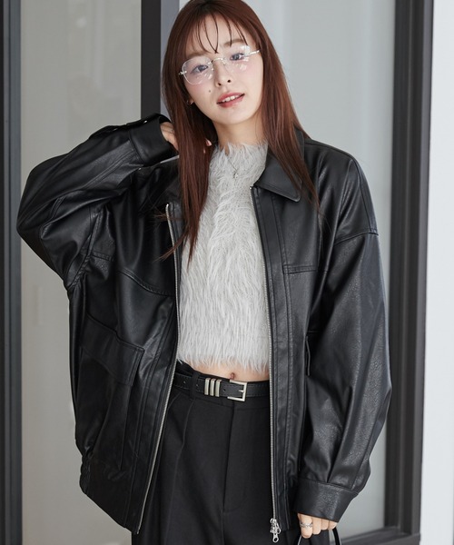 WEGO（ウィゴー）の「WEGO/ヴィンテージライクPUフライトジャケット（ブルゾン・レディース・ブラック/ダークブラウン・MEDIUM/SMALL）」の13枚目の写真