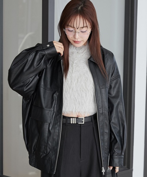 WEGO（ウィゴー）の「WEGO/ヴィンテージライクPUフライトジャケット（ブルゾン・レディース・ブラック/ダークブラウン・MEDIUM/SMALL）」の14枚目の写真