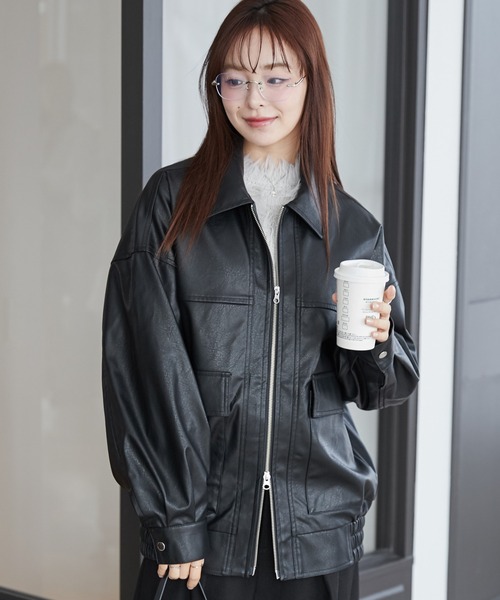 WEGO（ウィゴー）の「WEGO/ヴィンテージライクPUフライトジャケット（ブルゾン・レディース・ブラック/ダークブラウン・MEDIUM/SMALL）」の18枚目の写真