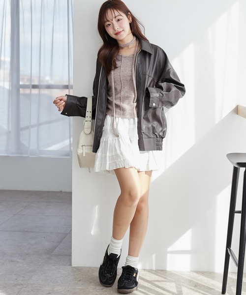 WEGO（ウィゴー）の「WEGO/ヴィンテージライクPUフライトジャケット（ブルゾン・レディース・ブラック/ダークブラウン・MEDIUM/SMALL）」の7枚目の写真