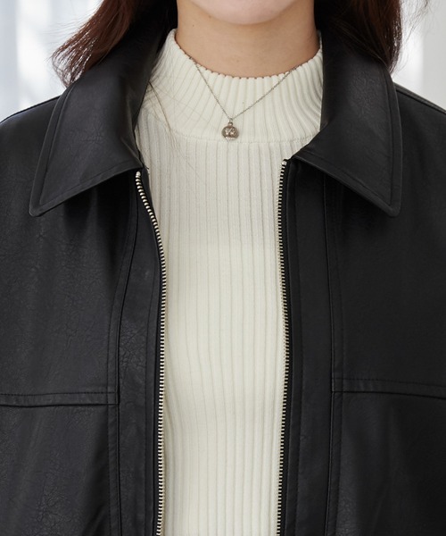 WEGO（ウィゴー）の「WEGO/ヴィンテージライクPUフライトジャケット（ブルゾン・レディース・ブラック/ダークブラウン・MEDIUM/SMALL）」の8枚目の写真