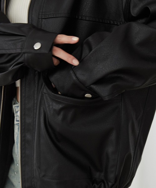 WEGO（ウィゴー）の「WEGO/ヴィンテージライクPUフライトジャケット（ブルゾン・レディース・ブラック/ダークブラウン・MEDIUM/SMALL）」の9枚目の写真