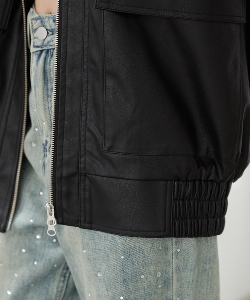 WEGO（ウィゴー）の「WEGO/ヴィンテージライクPUフライトジャケット（ブルゾン・レディース・ブラック/ダークブラウン・MEDIUM/SMALL）」の11枚目の写真