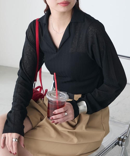 BONLECILL(ボンルシール)の「シアーランダムテレコスキッパープルオーバー(Tシャツ/カットソー・レディース・ブラック/ライトグレー/オレンジ/ブルー/オフホワイト・FREE)」の20枚目の写真