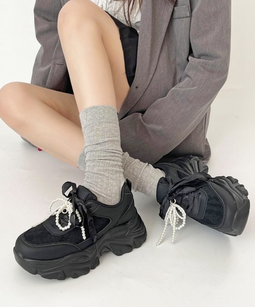 最安値❢本日限定セール❢Runway Cure Sole L　 2個セット セール】+6.5㎝ 軽量 厚底 2WAY パールリボン レース ボリューム