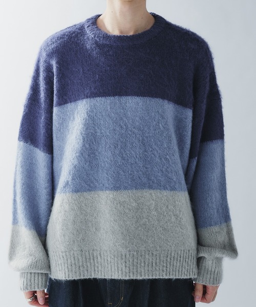 Adoon plain(アドーンプレーン)の「SHAGGY BORDER KNIT PULLOVER / シャギーボーダーニットプルオーバー(ニット/セーター・メンズ・ブラック/ネイビー・MEDIUM/LARGE)」の20枚目の写真
