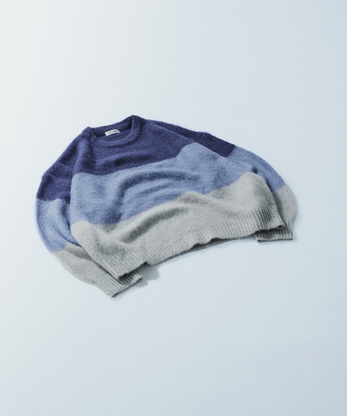 Adoon plain(アドーンプレーン)の「SHAGGY BORDER KNIT PULLOVER / シャギーボーダーニットプルオーバー(ニット/セーター・メンズ・ブラック/ネイビー・MEDIUM/LARGE)」の8枚目の写真