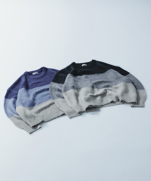 Adoon plain(アドーンプレーン)の「SHAGGY BORDER KNIT PULLOVER / シャギーボーダーニットプルオーバー(ニット/セーター・メンズ・ブラック/ネイビー・MEDIUM/LARGE)」の9枚目の写真