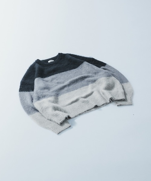 Adoon plain(アドーンプレーン)の「SHAGGY BORDER KNIT PULLOVER / シャギーボーダーニットプルオーバー(ニット/セーター・メンズ・ブラック/ネイビー・MEDIUM/LARGE)」の7枚目の写真