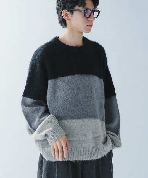 Adoon plain(アドーンプレーン)の「SHAGGY BORDER KNIT PULLOVER / シャギーボーダーニットプルオーバー(ニット/セーター・メンズ・ブラック/ネイビー・MEDIUM/LARGE)」の11枚目の写真