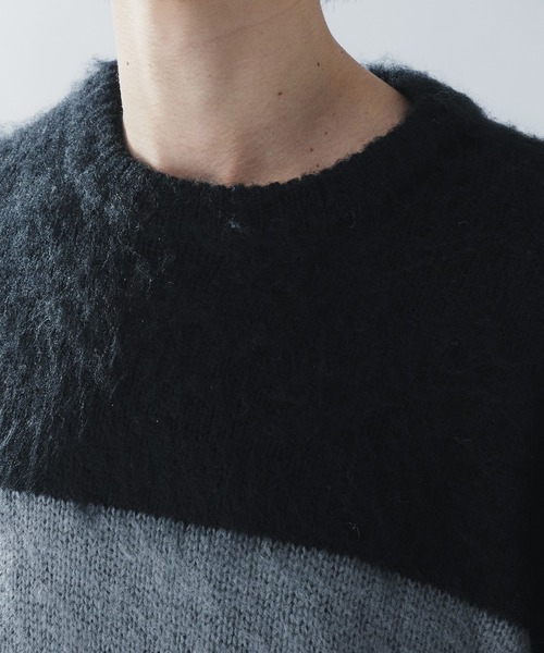 Adoon plain(アドーンプレーン)の「SHAGGY BORDER KNIT PULLOVER / シャギーボーダーニットプルオーバー(ニット/セーター・メンズ・ブラック/ネイビー・MEDIUM/LARGE)」の12枚目の写真