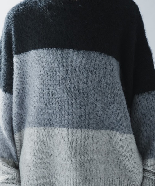 Adoon plain(アドーンプレーン)の「SHAGGY BORDER KNIT PULLOVER / シャギーボーダーニットプルオーバー(ニット/セーター・メンズ・ブラック/ネイビー・MEDIUM/LARGE)」の13枚目の写真