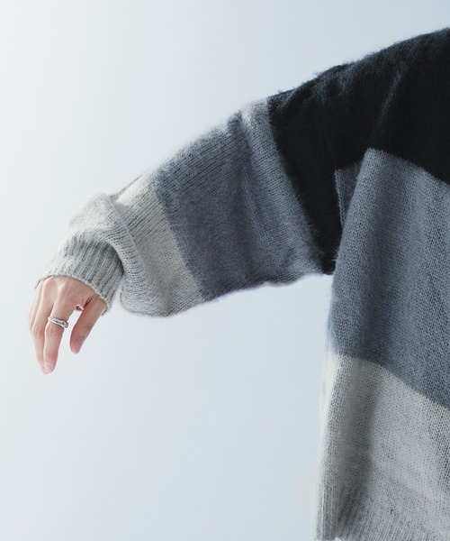 Adoon plain(アドーンプレーン)の「SHAGGY BORDER KNIT PULLOVER / シャギーボーダーニットプルオーバー(ニット/セーター・メンズ・ブラック/ネイビー・MEDIUM/LARGE)」の14枚目の写真