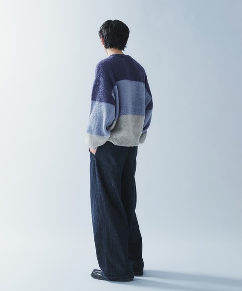 Adoon plain(アドーンプレーン)の「SHAGGY BORDER KNIT PULLOVER / シャギーボーダーニットプルオーバー(ニット/セーター・メンズ・ブラック/ネイビー・MEDIUM/LARGE)」の3枚目の写真