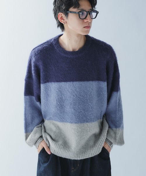 Adoon plain(アドーンプレーン)の「SHAGGY BORDER KNIT PULLOVER / シャギーボーダーニットプルオーバー(ニット/セーター・メンズ・ブラック/ネイビー・MEDIUM/LARGE)」の16枚目の写真