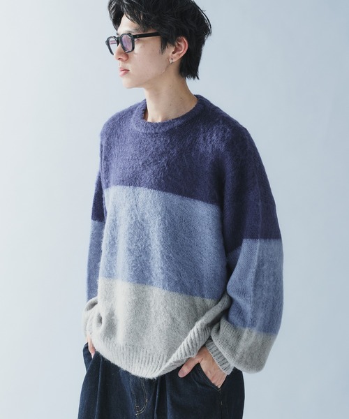Adoon plain(アドーンプレーン)の「SHAGGY BORDER KNIT PULLOVER / シャギーボーダーニットプルオーバー(ニット/セーター・メンズ・ブラック/ネイビー・MEDIUM/LARGE)」の18枚目の写真
