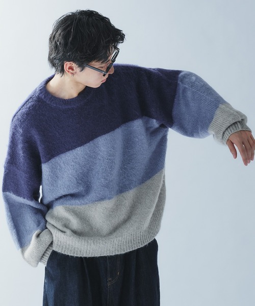 Adoon plain(アドーンプレーン)の「SHAGGY BORDER KNIT PULLOVER / シャギーボーダーニットプルオーバー(ニット/セーター・メンズ・ブラック/ネイビー・MEDIUM/LARGE)」の19枚目の写真