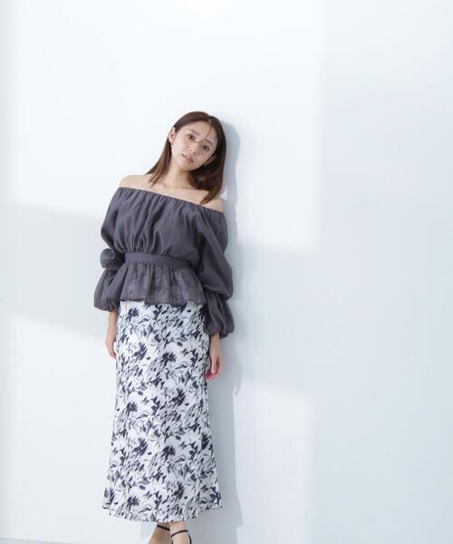 NATURAL BEAUTY BASIC(ナチュラルビューティーベーシック)の「◇ぼかしフラワーナロースカート(スカート・レディース・ピンク系その他/ブラック系その他・MEDIUM/P/S)」の1枚目の写真