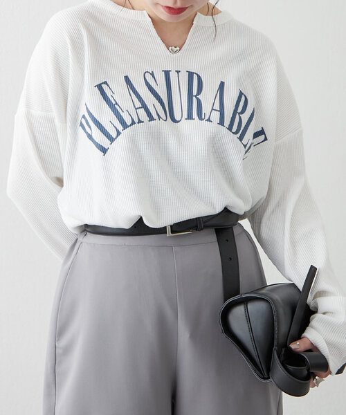 NUNIFE（ユニフィー）の「【UNISEX】サーマルロゴプルオーバー（Tシャツ/カットソー・レディース・スミクロ/オフホワイト/グレー・FREE）」の11枚目の写真