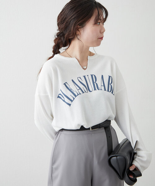 NUNIFE（ユニフィー）の「【UNISEX】サーマルロゴプルオーバー（Tシャツ/カットソー・レディース・スミクロ/オフホワイト/グレー・FREE）」の12枚目の写真