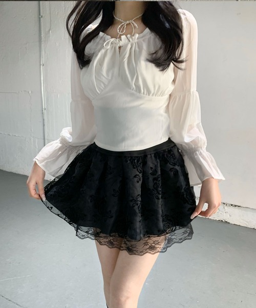 Teem Store(チームストア)の「キャンディスリーブシャーリングスクエアネックショート丈ブラウス(シャツ/ブラウス・レディース・ホワイト/ピンク・S/M/L)」の14枚目の写真