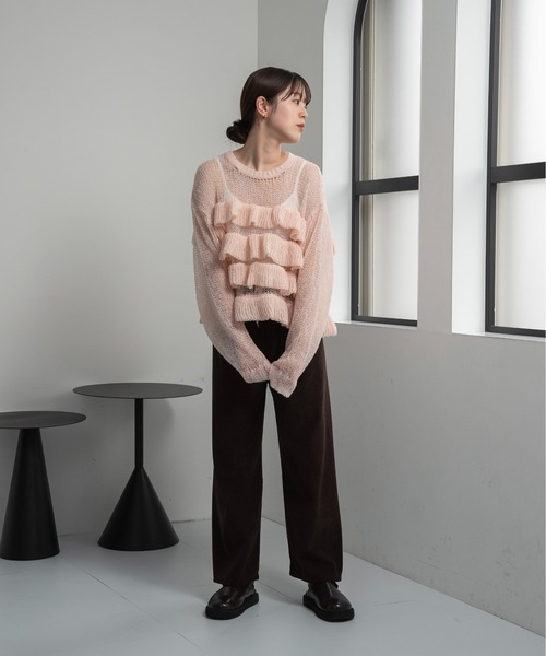 lawgy(ラウジー)の「frill loose low gauge knit / フリルルースローゲージニット(ニット/セーター・レディース・ベビーピンク/グレー/ホワイト・FREE)」の13枚目の写真