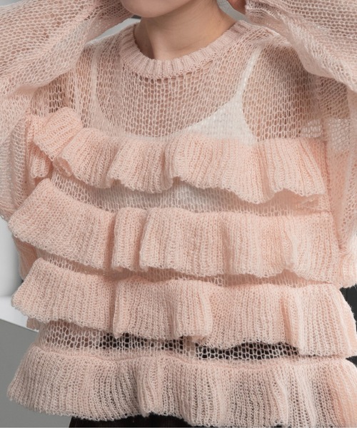lawgy(ラウジー)の「frill loose low gauge knit / フリルルースローゲージニット(ニット/セーター・レディース・ベビーピンク/グレー/ホワイト・FREE)」の15枚目の写真