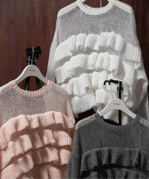 lawgy(ラウジー)の「frill loose low gauge knit / フリルルースローゲージニット(ニット/セーター・レディース・ベビーピンク/グレー/ホワイト・FREE)」の17枚目の写真