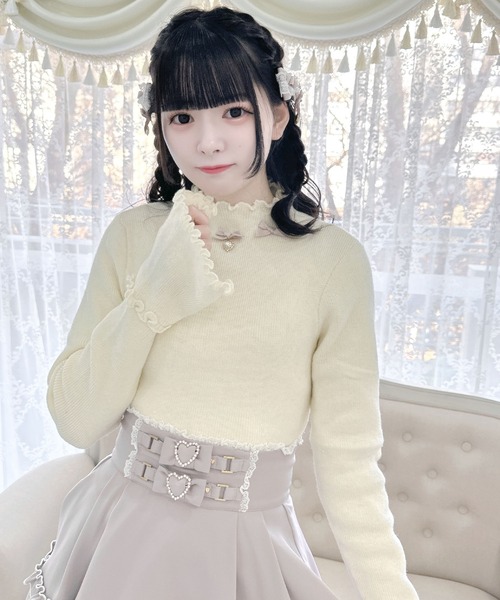 セール】リボン付メロースタンドネックニット（ニット/セーター