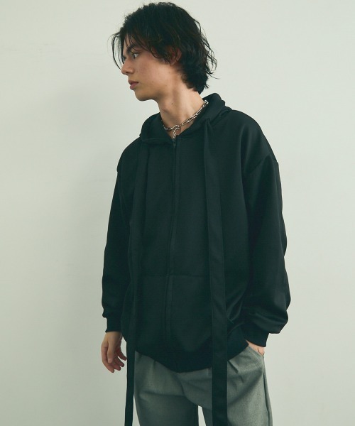 Shoowtime(ショウタイム)の「Spindle long string zip up hoodie / スピンドルロングストリングスジップアップフーディ(パーカー・メンズ・ブラック/グレー・X-LARGE/LARGE/MEDIUM)」の6枚目の写真