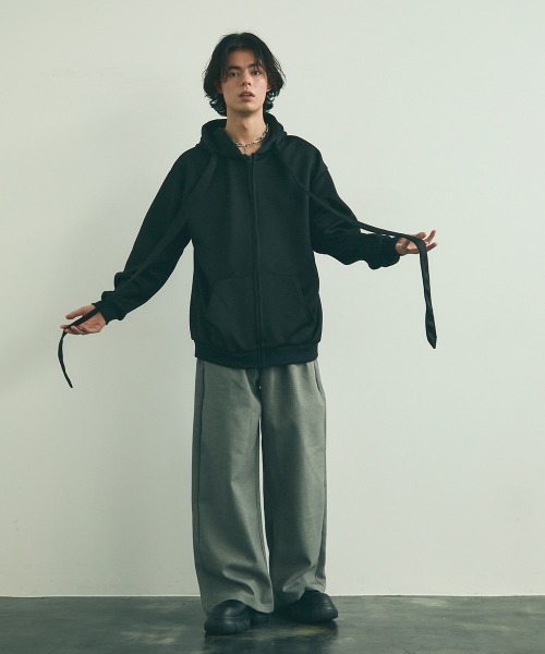 Shoowtime(ショウタイム)の「Spindle long string zip up hoodie / スピンドルロングストリングスジップアップフーディ(パーカー・メンズ・ブラック/グレー・X-LARGE/LARGE/MEDIUM)」の12枚目の写真