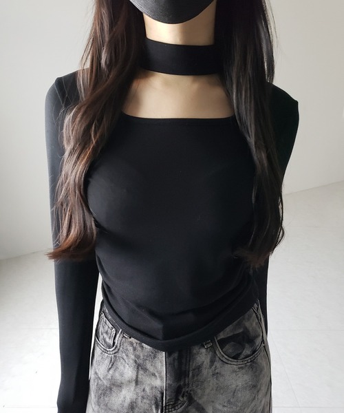 me+em select(ミームセレクト)の「※※【 3color / 裏起毛 】スクエアネックチョーカーシャーリングトップス / square neck choker shirring tops(Tシャツ/カットソー・レディース・ホワイト/ブラック/グレー・FREE)」の14枚目の写真