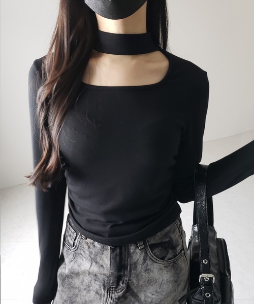 me+em select(ミームセレクト)の「※※【 3color / 裏起毛 】スクエアネックチョーカーシャーリングトップス / square neck choker shirring tops(Tシャツ/カットソー・レディース・ホワイト/ブラック/グレー・FREE)」の16枚目の写真